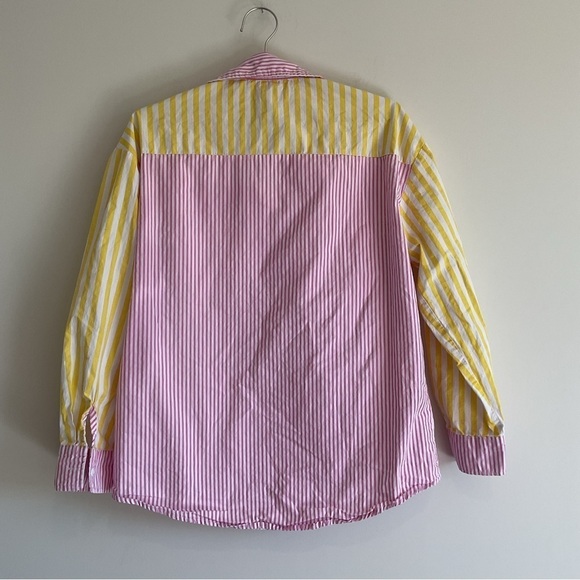 Yellow and Pink Long Sleeve Button Down Shirt Size S.Oversized Cotton LongSleeve - Picture 6 of 7